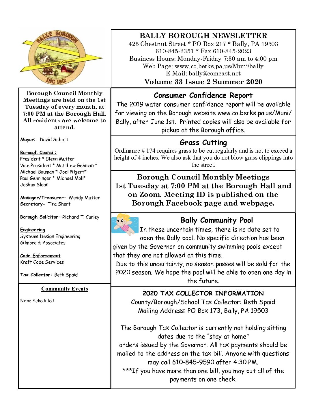 Thumbnail of the first page of 'Newsletter – Summer 2020'